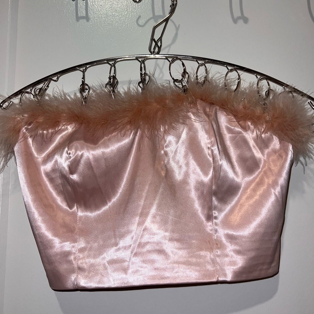 Blush pink feather crop top
